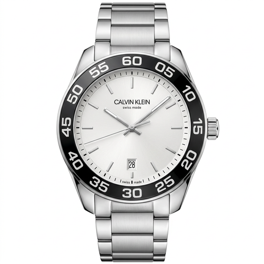 Calvin Klein K9R31C | Orologio Swiss Made con quadrante chiaro e lunetta nera