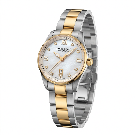 Louis Erard 20100 AB34 M | Orologio donna automatico con madreperla e diamanti, bicolore