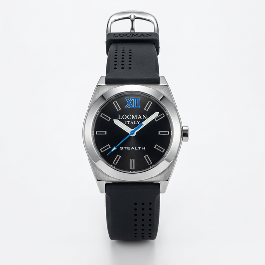 Locman Stealth ref. 204 | Quadrante nero, dettagli blu e cinturino nero