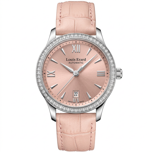 Louis Erard 20100 SE08 | Orologio donna automatico con lunetta di diamanti e quadrante rosa