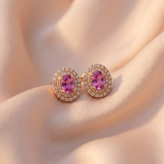Orecchini in Oro Rosa 18 kt con Zaffiri Rosa e Diamanti