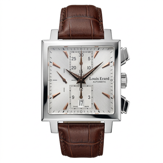 Louis Erard 77502 AA11 | Cronografo automatico rettangolare con cinturino marrone
