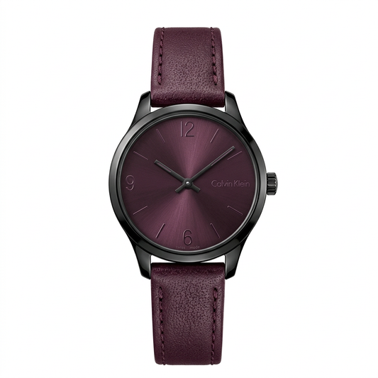 Calvin Klein K7V23ZYZ | Orologio Swiss Made prugna con cinturino in pelle
