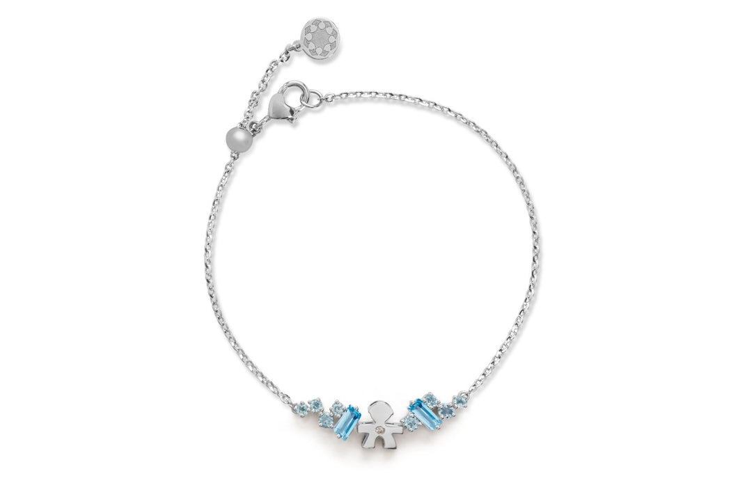 BRACCIALE LES BONBONS CON SAGOMA BIMBO, IN ORO BIANCO CON TOPAZI, ACQUAMARINE E DIAMANTE