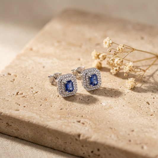 Orecchini in Oro Bianco 18 kt con Zaffiri e Diamanti