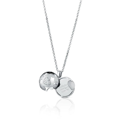 COLLANA CON PENDENTE DEDICA ANGELI IN ARGENTO E CUORE CON ZIRCONI - Gioielleria Conte