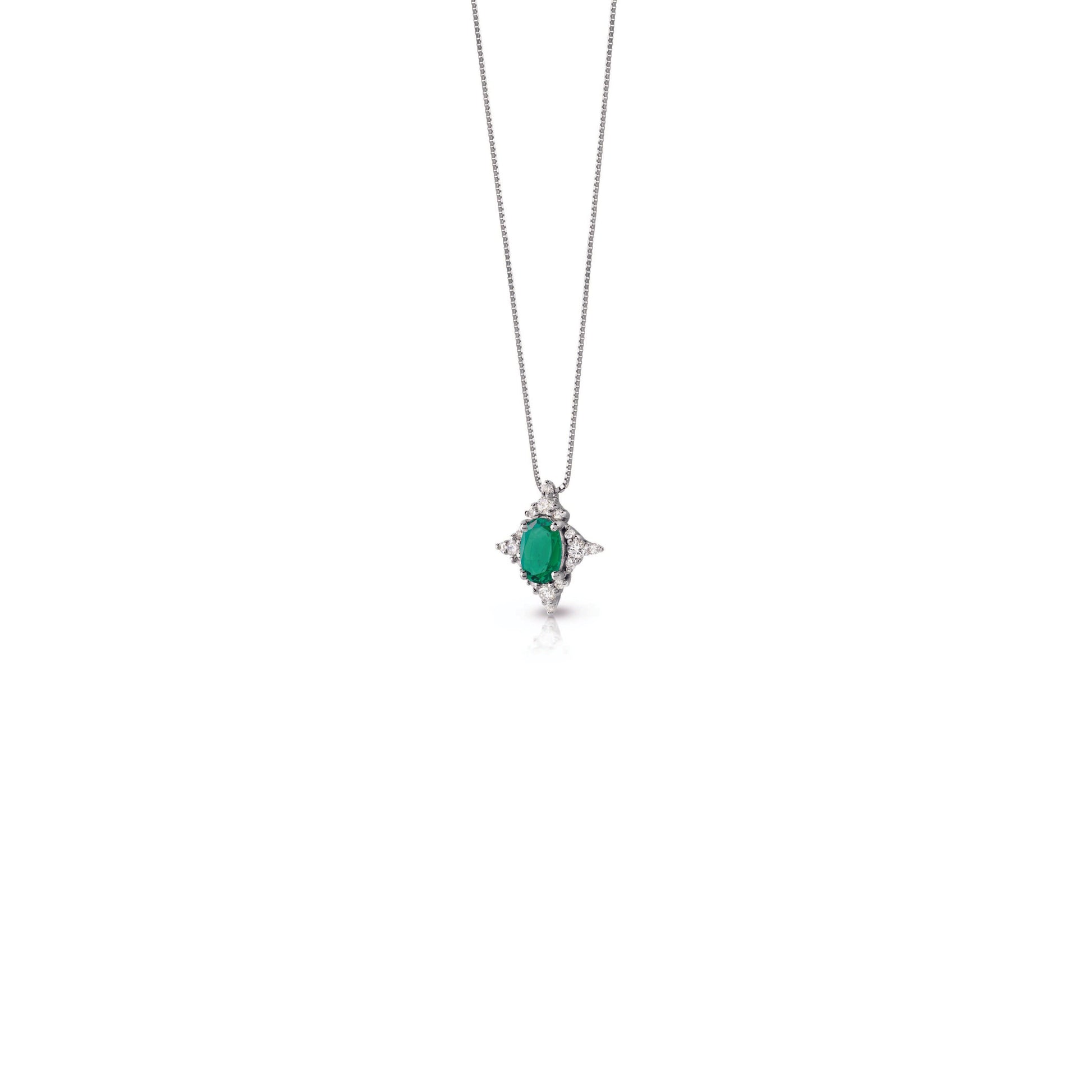 Collana con smeraldo e contorno di diamanti - Gioielleria Conte