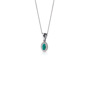 Collana  con smeraldo ovale  con contorno di diamanti due griffe - Gioielleria Conte