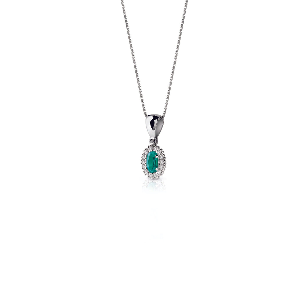Collana  con smeraldo ovale  con contorno di diamanti due griffe - Gioielleria Conte