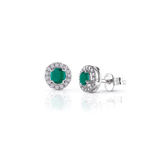 Orecchini punto luce con smeraldo e contorno di diamanti - Gioielleria Conte