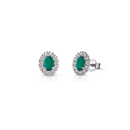 Orecchini con smeraldi ovali con contorno di diamanti due griffe - Gioielleria Conte