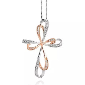 DonnaOro | Pendente a Croce oro bianco e rosa con diamanti - Gioielleria Conte