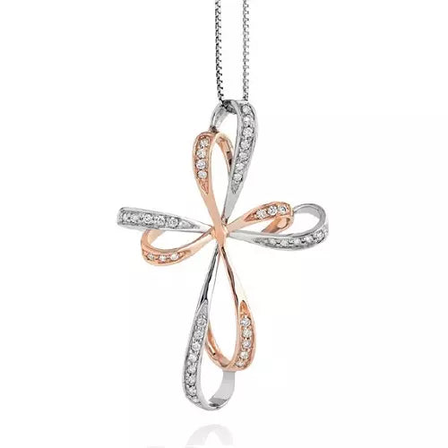DonnaOro | Pendente a Croce oro bianco e rosa con diamanti - Gioielleria Conte