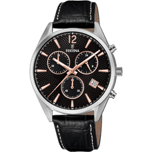 Carica l&#39;immagine nel visualizzatore di Gallery, OROLOGIO FESTINA COLLEZIONE TIMELESS CRONOGRAFO COLORE NERO, CINTURINO IN PELLE - Gioielleria Conte
