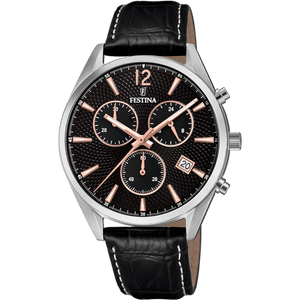 OROLOGIO FESTINA COLLEZIONE TIMELESS CRONOGRAFO COLORE NERO, CINTURINO IN PELLE - Gioielleria Conte