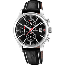 Carica l&#39;immagine nel visualizzatore di Gallery, OROLOGIO FESTINA COLLEZIONE TIMELESS CRONOGRAFO COLORE NERO, CINTURINO IN PELLE - Gioielleria Conte
