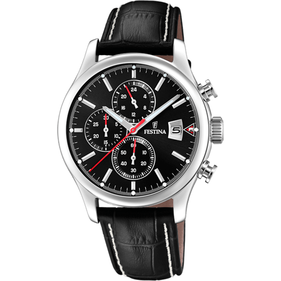 OROLOGIO FESTINA COLLEZIONE TIMELESS CRONOGRAFO COLORE NERO, CINTURINO IN PELLE - Gioielleria Conte