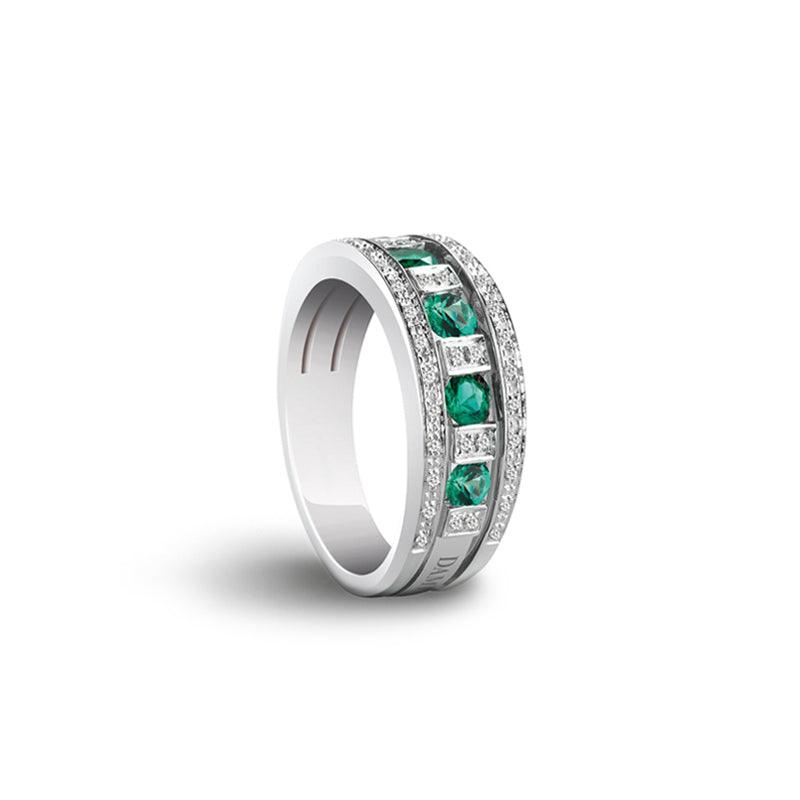 Damiani | Anello in oro bianco con diamanti e smeraldi - Gioielleria Conte